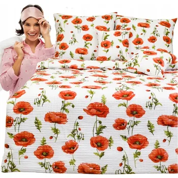 Povlečení Krepové povlečení 140x200 2x70/80 Vlčí máky na bílém Hustá krepová bavlna Vysoká kvalita