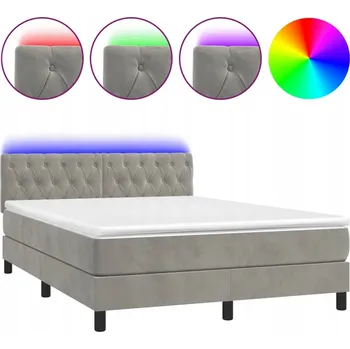 Postel Kontinentální postel s matrací 140x190 cm, světle šedá, s LED diodami