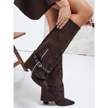 Dámské kozačky Dámské kotníkové boty semišové na podpatku hnědé