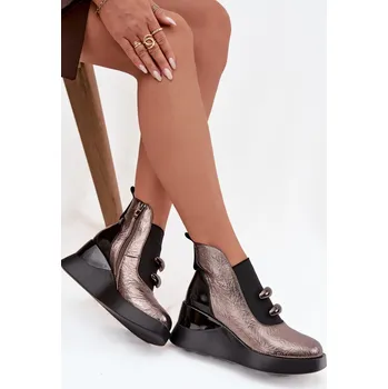 Dámské kozačky S.Barski Dámské kotníkové boty na platformě D&A MR52-106 metalické Barva: Stříbrná, Velikost: 37