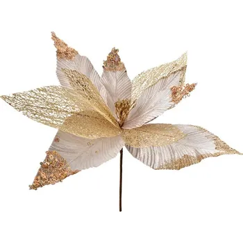 Vánoční dekorace Bílo-zlatá dekorace květina vánoční hvězda Poinsettia - Ø 44*37 cm