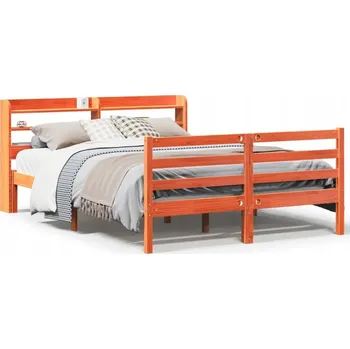 Postel Borovicový Rám postele v barvě voskovaný bronz, 208 x 150 x 82 cm s poličkami