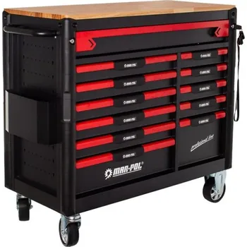 Dílenský vozík, 12 zásuvek, dřevěná deska, sada nářadí 293 ks - MAR-POL M66594
