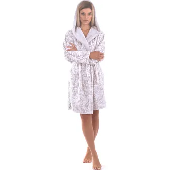 Dámský župan dámský župan Flora s kapucí krátký XXL Dove Grey vzor
