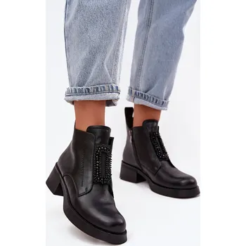 Dámské kozačky D&A Kožené dámské kotníkové boty na klínu s ozdobou D a JC52-869 Barva: Černá, Velikost: 36