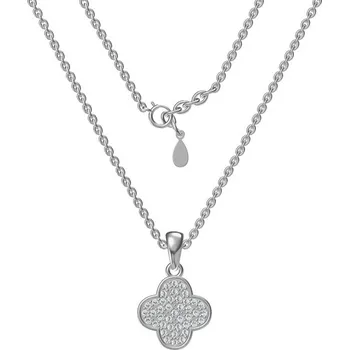 Náhrdelník Argento 92092 Stříbrný náhrdelník - čtyřlístek, čiré kulaté zirkony, délka 43 až 46 cm