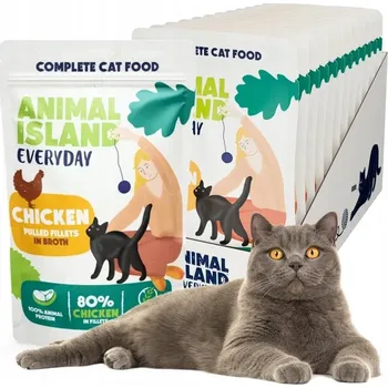Krmivo pro kočku Krmivo pro kočky pro kočky Animal Island ve vývaru kuřecím vývarem na každý den 12x85g