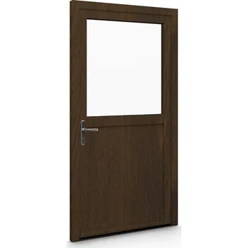 Vchodové dveře ALUPLAST Plastové jednokřídlové hlavní vchodové dveře ořech/bílé 04 Otvírání: Levé, Šířka v cm: 85, Výška v cm: 200