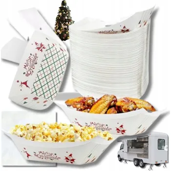 Jednorázové nádobí Tacki Na Zywnosc Jednorazowe vánoční tácky na hranolky a klobásy Food Truck 100ks