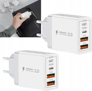 2 ks Kompaktní rychlonabíječka se 4 porty 2xUSB USB-C PD+QC 3A 40W bílá