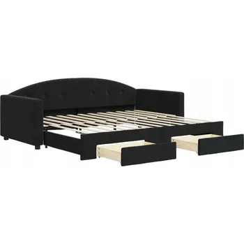 Pohovka Rozkládací pohovka 2 v 1 se zásuvkami, sametová černá, 222x100x75 cm