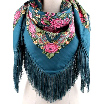 Šátek Šátek folklór květy s třásněmi 105x105 cm