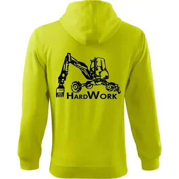 Pánská mikina Hard Work kráčivý bagr - Mikina s kapucí na zip trendy zipper - L ( Limetková )