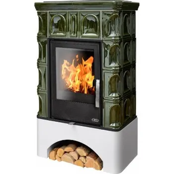 Krbová kamna ABX Britania K I TV 6,9kW bílý sokl zelená