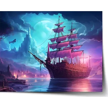 Plakát Sablio Plakát Magická plachetnice pod měsícem - 60x40 cm