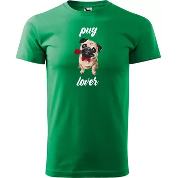 Pánské tričko Sablio Tričko s potiskem Pug lover - zelené 3XL