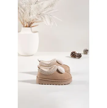 Dětská běžecká obuv Boto Dětské sněhule s výšivkou a mašlí Daven Barva: Béžová, Velikost: 27