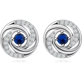 Náušnice Stříbrné náušnice 925 - kruh s modrým zirkonem, hladká a zirkonová ramena