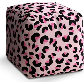 Taburet Sablio Taburet Cube Růžový gepard: 40x40x40 cm