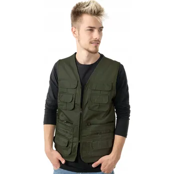 Megitarnow Pánská vesta Safari s kapsami, zelená, velikost 4XL