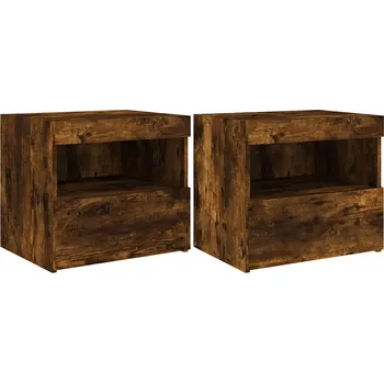 Noční stolek Noční stolky LED RGB, dřevotřísková deska, kouřový dub, 50x40x45 cm