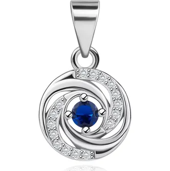 Přívěsek Přívěsek ze stříbra 925 - modrý zirkon uprostřed, zatočená hladká a zirkonová ramena