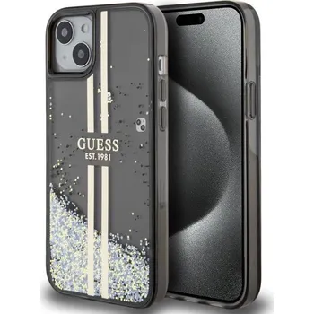 Guess PC/TPU Liquid Glitter Gold Stripe Zadní Kryt pro iPhone 15 Plus Black