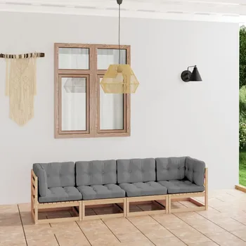 Zahradní pohovka vidaXL 4místná zahradní pohovka s poduškami masivní borovice