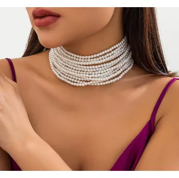 Náhrdelník B-TOP Široký dámský choker z bílých perel – 12 elegantních vrstev