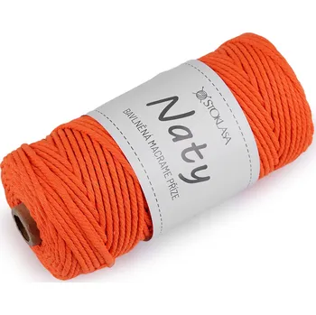 Příze Bavlněná pletací příze macrame Naty Ø3 mm rozčesávací, střední, 8 oranžová