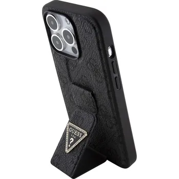 Pouzdro na mobilní telefon Guess PU Grip Stand 4G Strass Triangle Metal Logo Zadní Kryt pro iPhone 15 Pro Black