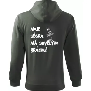 Pánská mikina Moje ségra má skvělýho bráchu - Mikina s kapucí na zip trendy zipper - M ( Tmavá břidlice (šedá se zeleným nádechem) )