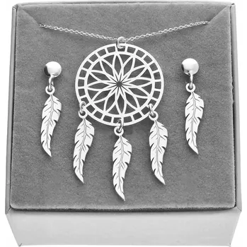 Lapač snů Stříbrná sada náušnice LAPAČ SNŮ , krabička řetízek STŘÍBRO 925