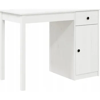 Psací stůl Psací stůl z masivního borovicového dřeva se zásuvkou a skříňkou, bílý, 100x50x75 cm