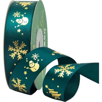 Balící papír Zelená Vánoční dekorativní stuha 2,5 cm x 5 metrů se sněhulákem, vločkami a vánočním motivem pro dárkové balení a výzdobu