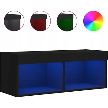 Televizní stolek TV stolek se RGB LED osvětlením, nástěnný, 80x30x30 cm, černý
