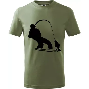 Chlapecké tričko Rybář tahající rybu - Tričko dětské bavlněné - 104-110cm / 3-4 roky ( Khaki )
