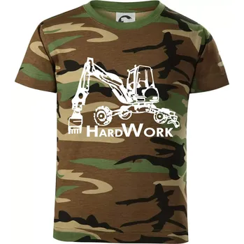 Chlapecké tričko Hard Work kráčivý bagr - Dětské maskáčové triko - 146 cm/10 let ( Hnědý maskáč )