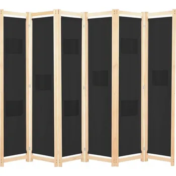 Paraván Paraván volně stojící, 6dílný, černý, 240x170x4 cm, dřevo jedle, bavlna