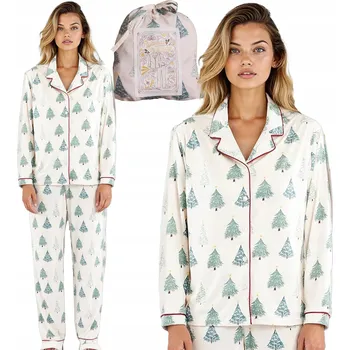 Dámské pyžamo Košilové pyžamo dámské s vánočním potiskem Alisee + Sáček Zelená M