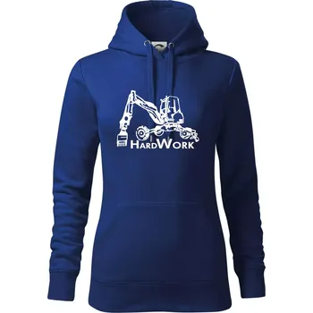 Dámská mikina Hard Work kráčivý bagr - Mikina dámská Cape s kapucí - S ( Královská modrá )