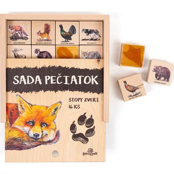 Dřevěná hračka Lesní svět Pečiatky 16 kusov- Stopy zveri SK