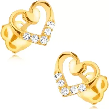 Náušnice Zlaté náušnice 585 - pravidelný obrys srdce s menším plným, zirkony