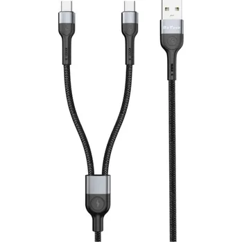 Datový kabel DeTech DE-52UCC datový kabel, 2v1, USB na 2x Type-C, 1.0m - černá