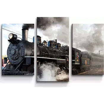 Obraz Sablio Obraz - 3-dílný Parní lokomotiva - 75x50 cm