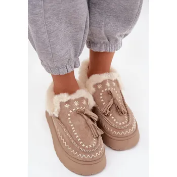Dámská zimní obuv Boto Dámské sněhule na platformě s kožíškem a třásněmi Ferayne Barva: Béžová, Velikost: 36