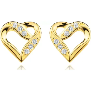 Náušnice Náušnice ze žlutého zlata 585 - srdce s kroucenými rameny, kubické zirkony