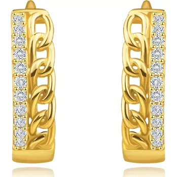 Náušnice Kulaté náušnice ze žlutého 14K zlata - řetízková očka, čiré zirkony