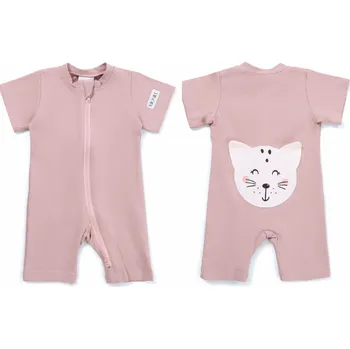 Moniel Dětský overal s krátkým rukávem Kočka Pastel růžová 80-86 cm