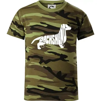 Jezevčík - Dachshund - Dětské maskáčové triko - 122 cm/6 let ( Zelený maskáč )